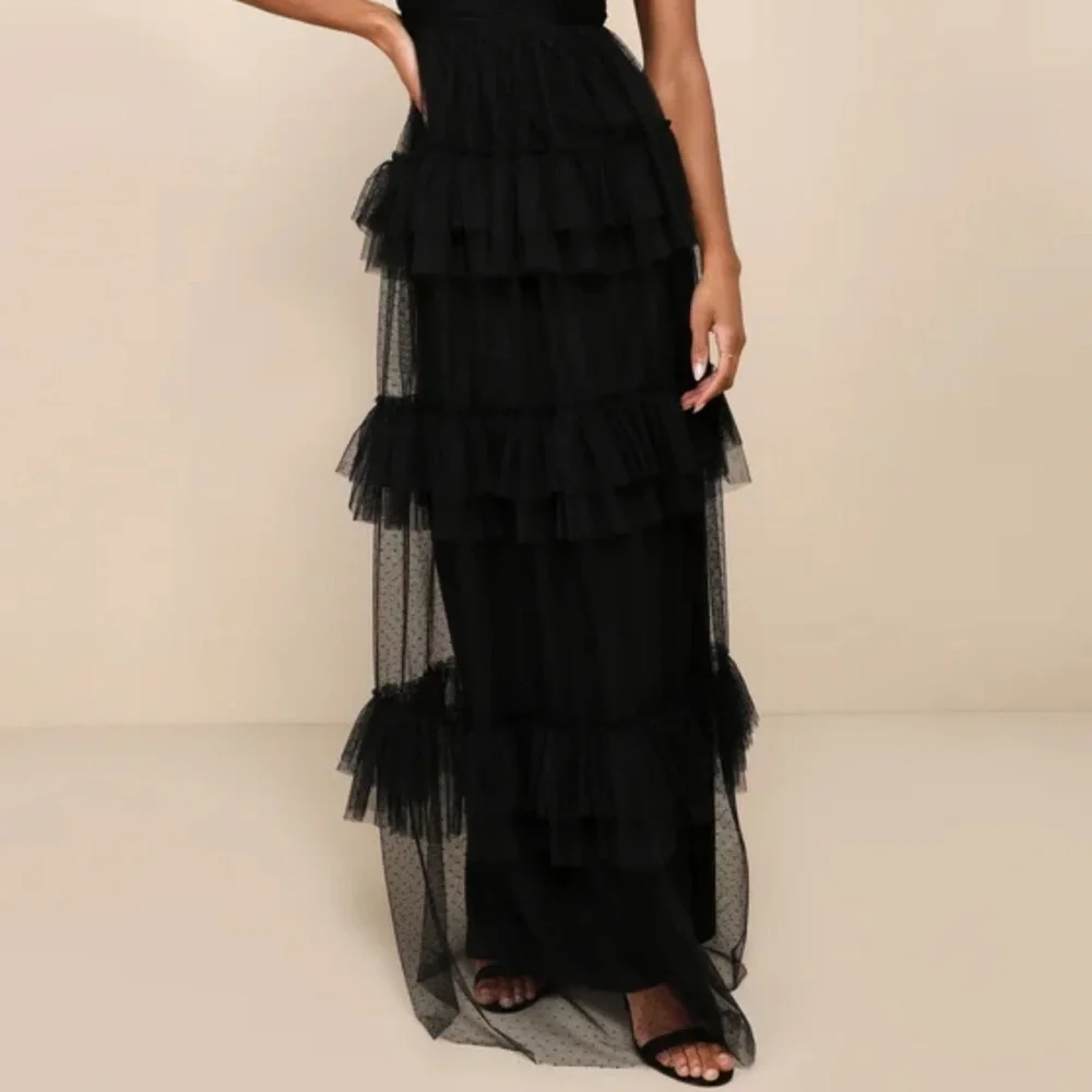 Pure Radiance Black Mesh Swiss Dot Tiered Maxi dress small - Picture 3 of 7